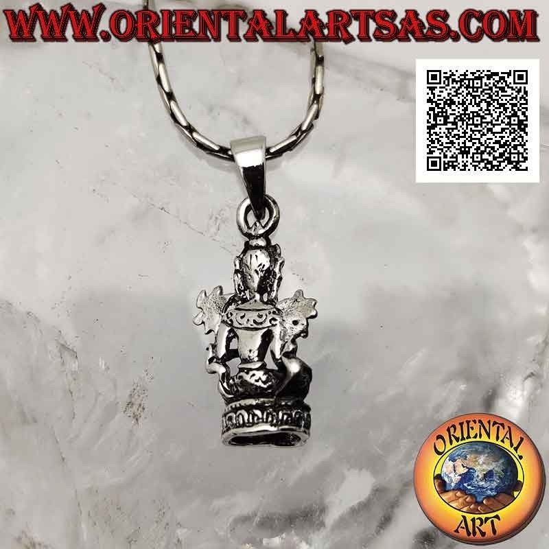 Ciondolo in argento, statua di Lakshmi o Laxmi (divinità induista dell'abbondanza, bellezza e fertilità)