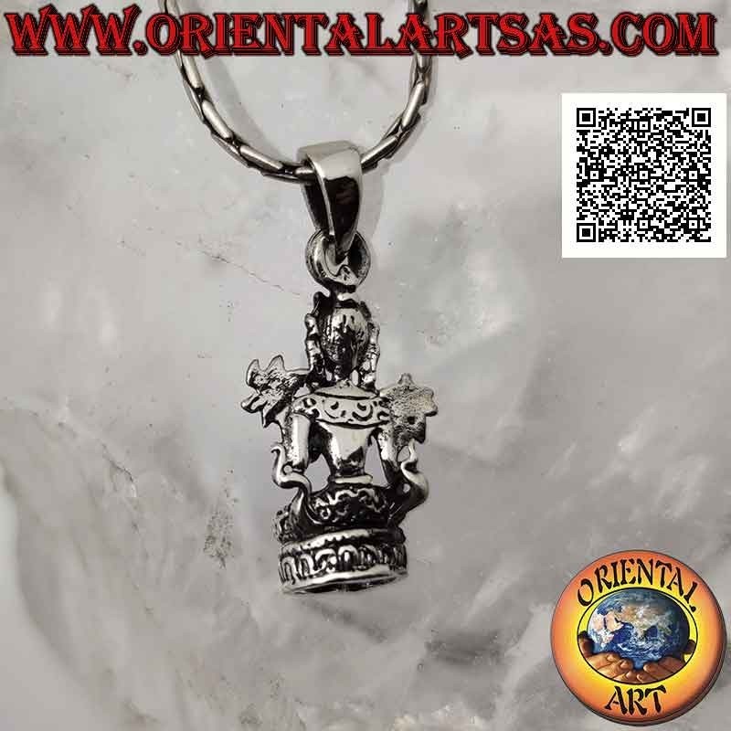 Ciondolo in argento, statua di Lakshmi o Laxmi (divinità induista dell'abbondanza, bellezza e fertilità)