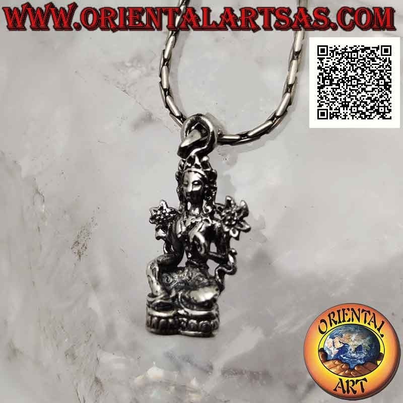 Ciondolo in argento, statua di Lakshmi o Laxmi (divinità induista dell'abbondanza, bellezza e fertilità)