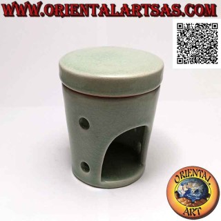 Quemador para aceites esenciales, casa con agujeros en bolas de cerámica vitrificada verde