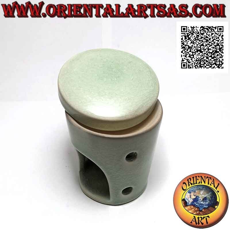 Burner for essential oils, house with holes in green vitrified ceramic balls