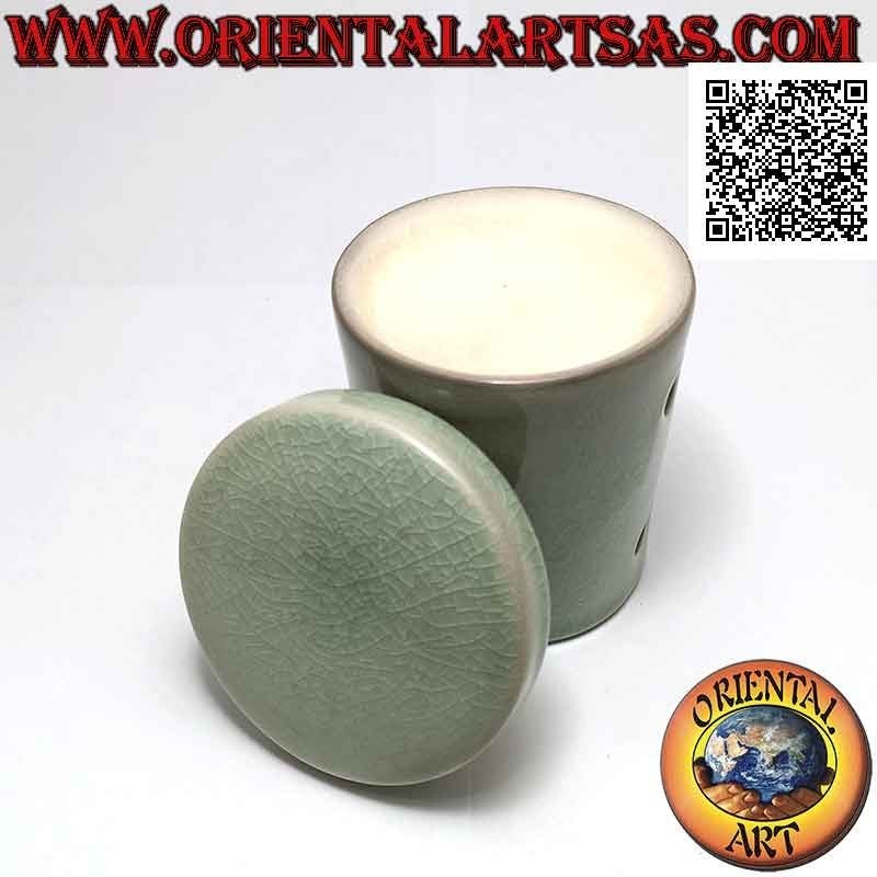 Burner for essential oils, house with holes in green vitrified ceramic balls