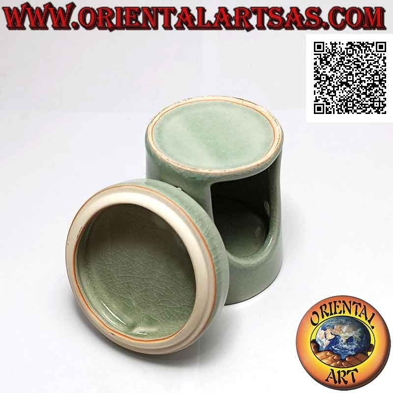 Burner for essential oils, house with holes in green vitrified ceramic balls