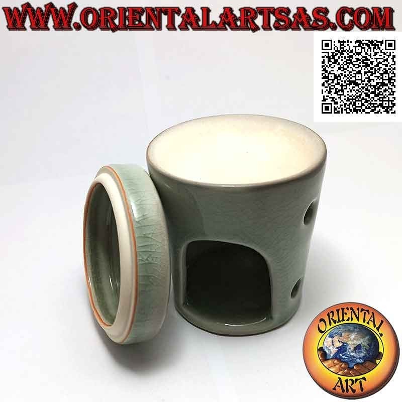 Burner for essential oils, house with holes in green vitrified ceramic balls
