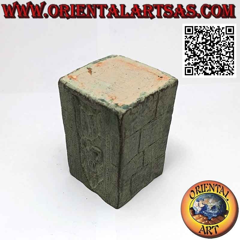 Square pen holder with green terracotta bas-relief buddha