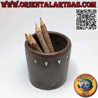 Porte-stylo rond traditionnel Lombok avec inserts en résine terre cuite