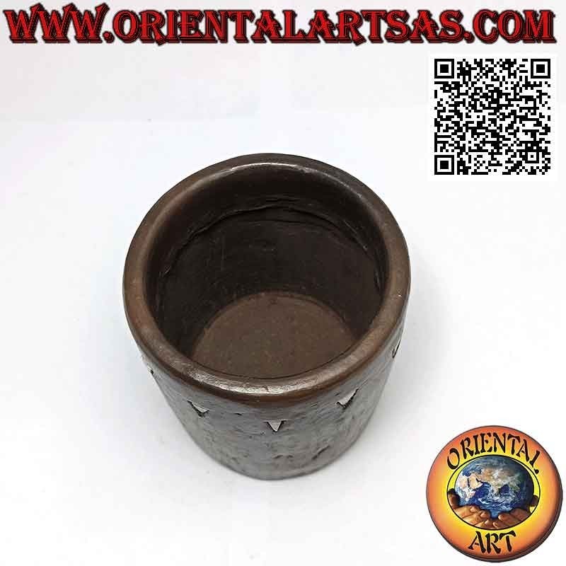 Porte-stylo rond traditionnel Lombok avec inserts en résine terre cuite