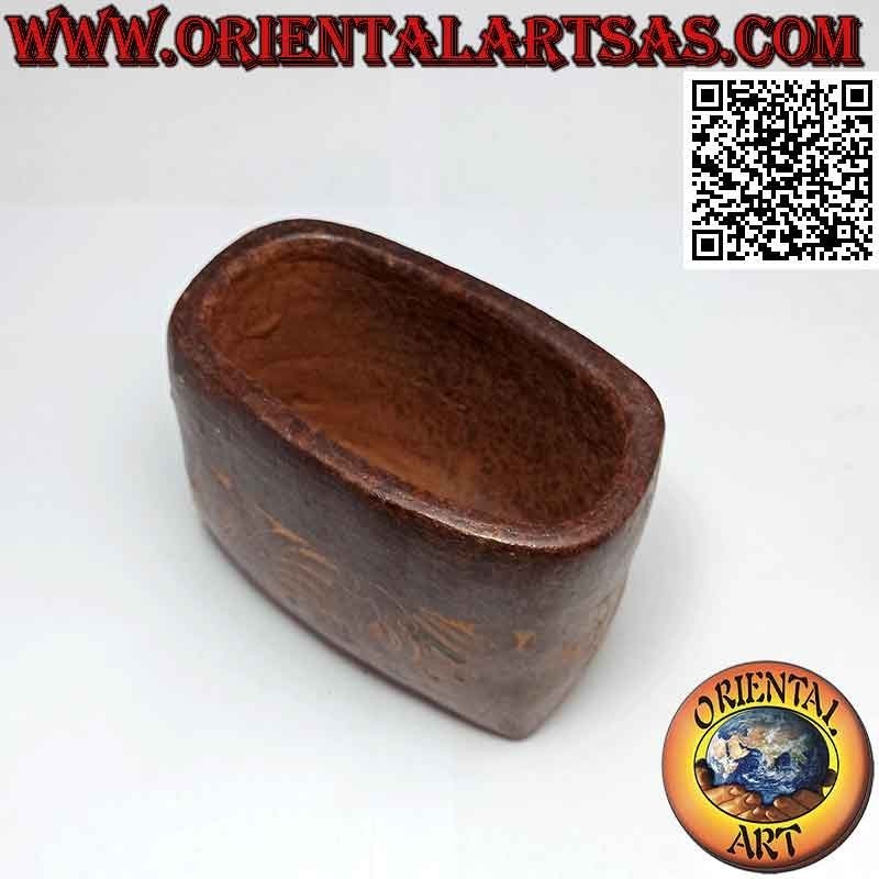 Traditional Lombok rectangular pen holder with floral decoration, in terracotta