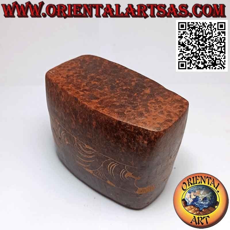 Portapenne rettangolare tradizionale di Lombok con decoro floreale, in terracotta