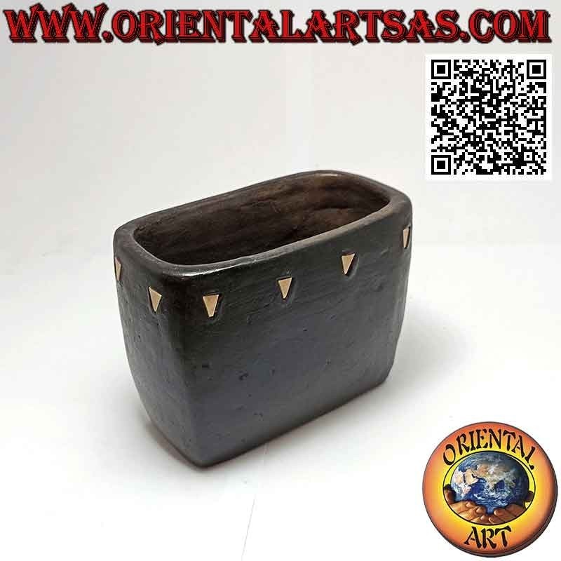 Porte-stylo rectangulaire traditionnel Lombok avec inserts triangulaires en résine, en terre cuite