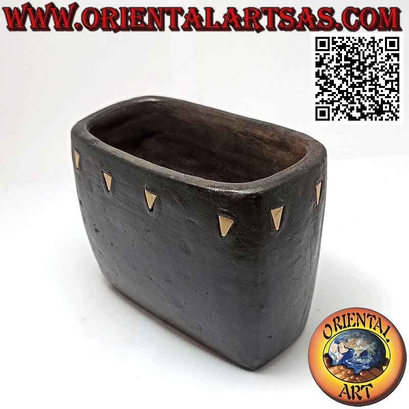 Porte-stylo rectangulaire traditionnel Lombok avec inserts triangulaires en résine, en terre cuite