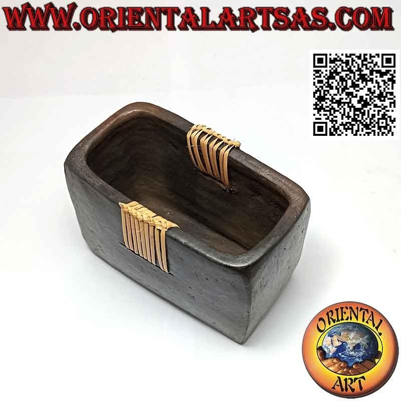Porte-stylo rectangulaire traditionnel Lombok avec osier central, en terre cuite
