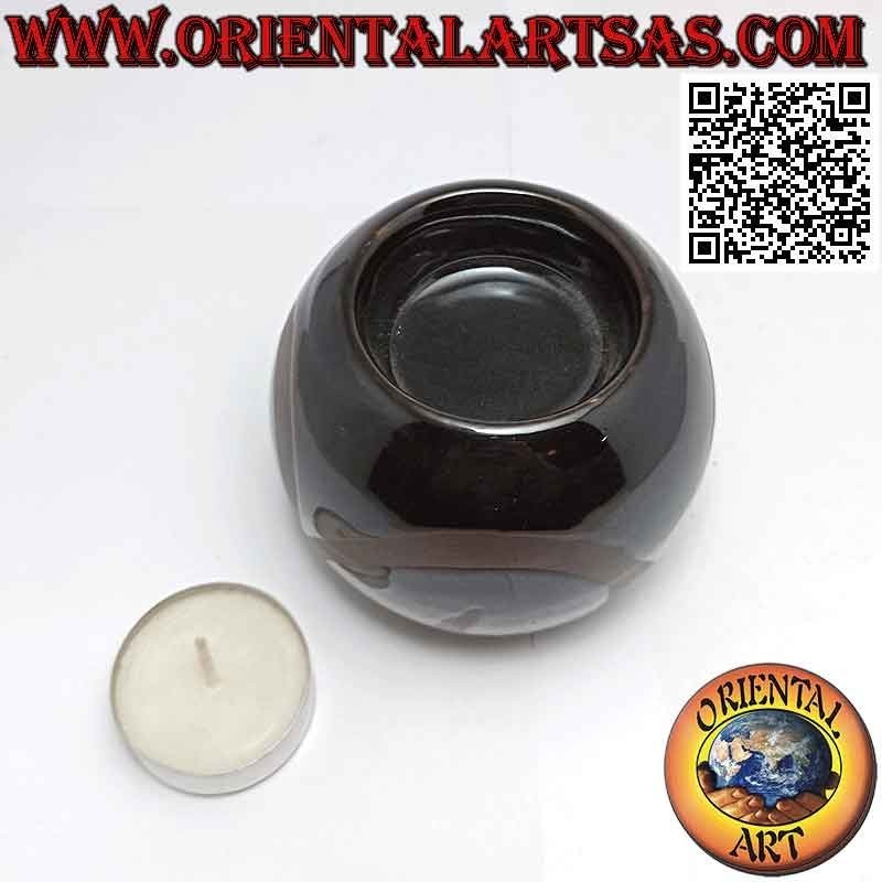 Portacandele sferico con candela in ceramica