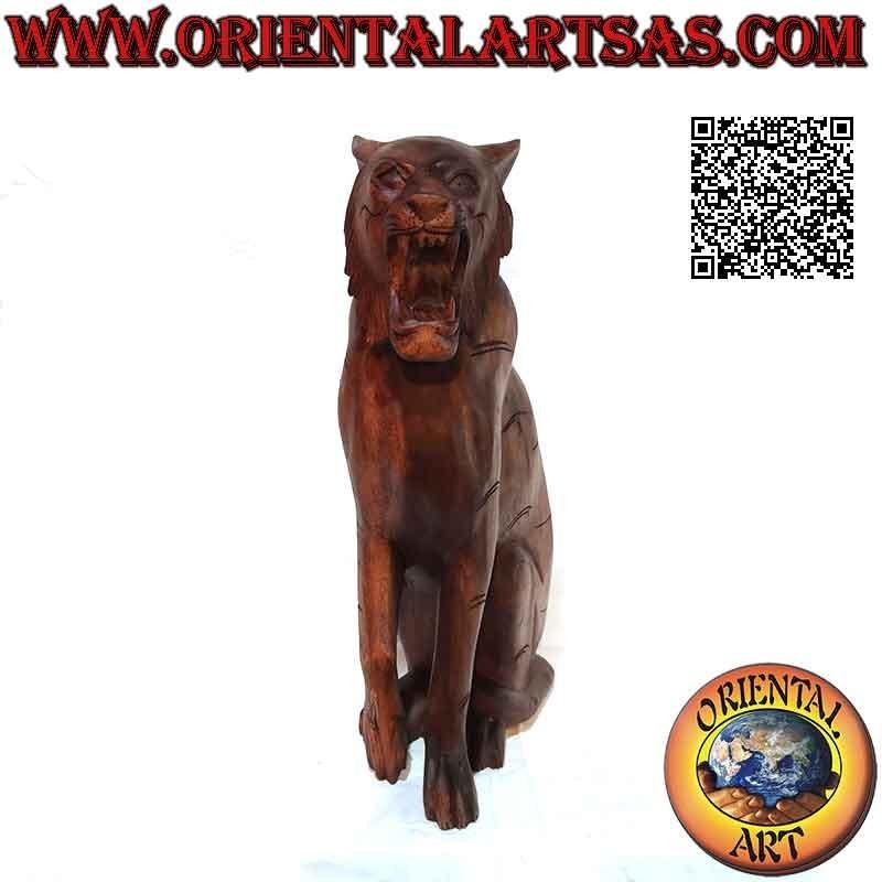 Escultura de tigre gruñendo de 52 cm en madera de suar (tallada a mano en un solo bloque)