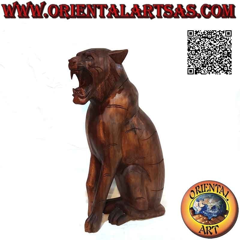 52cm snarling tiger sculpture in suar wood (hand carved from a single block)