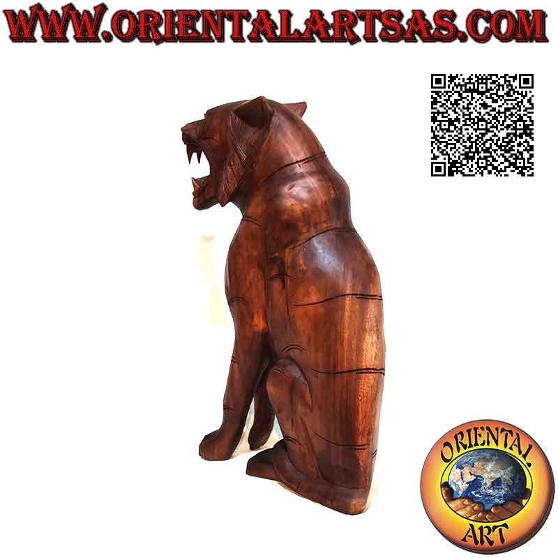 52cm snarling tiger sculpture in suar wood (hand carved from a single block)