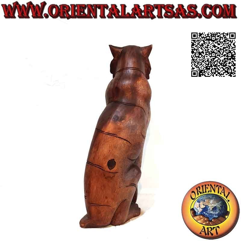 Scultura tigre ringhiante in legno di suar da 52 cm (scolpita a mano da un unico blocco)