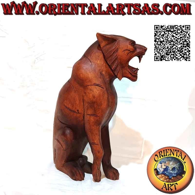 52cm knurrende Tigerskulptur aus Suarholz (handgeschnitzt aus einem einzigen Block)