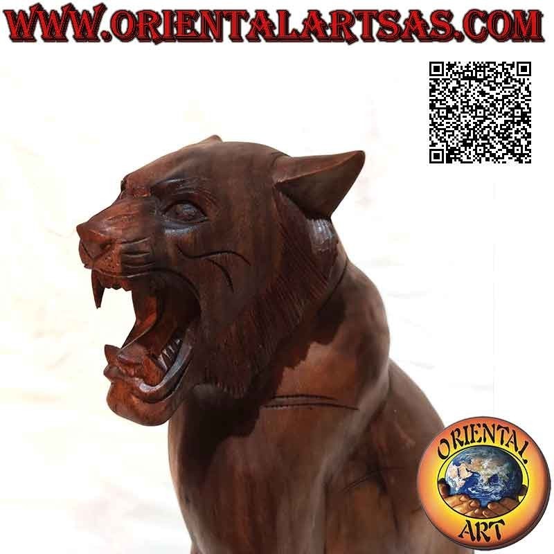 52cm knurrende Tigerskulptur aus Suarholz (handgeschnitzt aus einem einzigen Block)