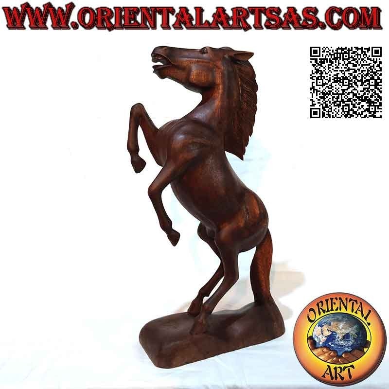 50 cm "Ferrari" rampant horse sculpture in suar wood (hand-sculpted from a single block)