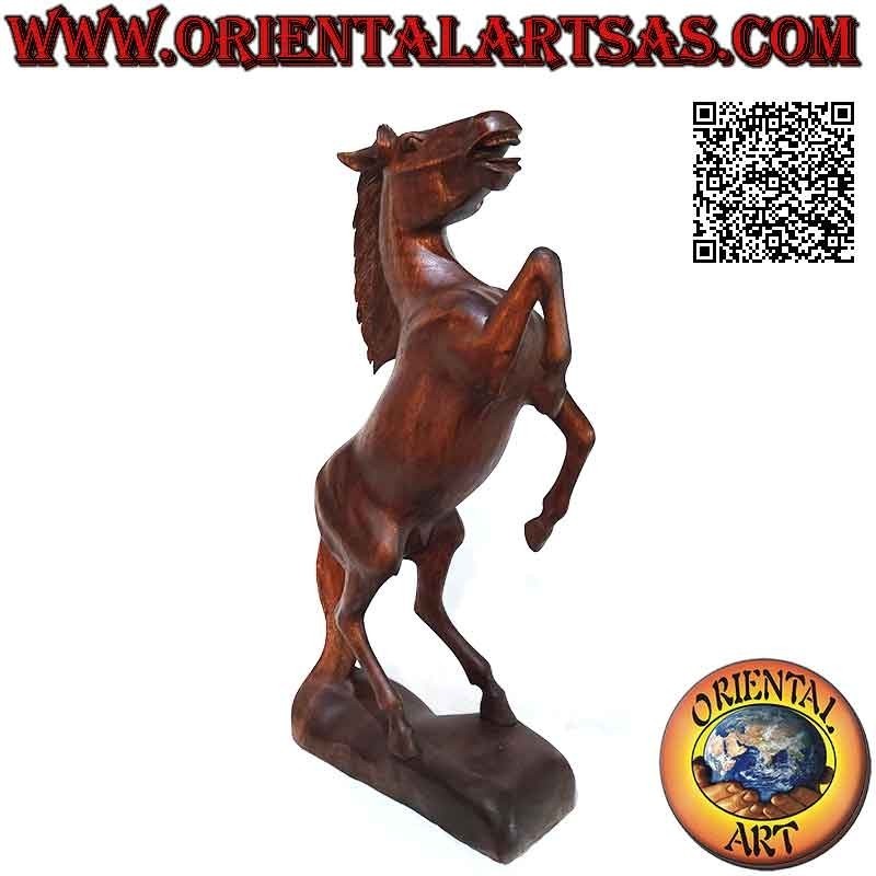 50 cm "Ferrari" rampant horse sculpture in suar wood (hand-sculpted from a single block)