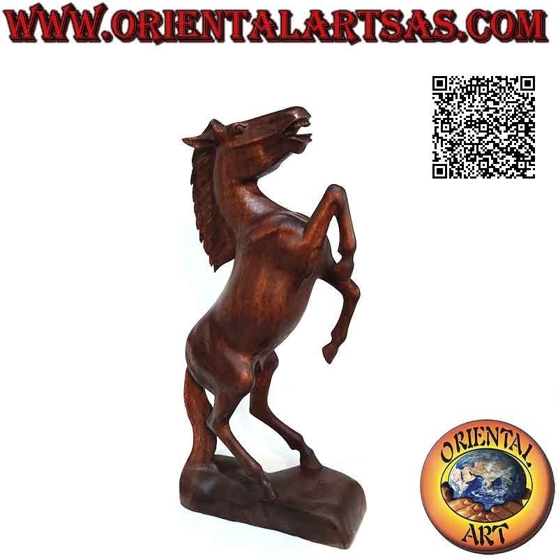 50 cm "Ferrari" rampant horse sculpture in suar wood (hand-sculpted from a single block)