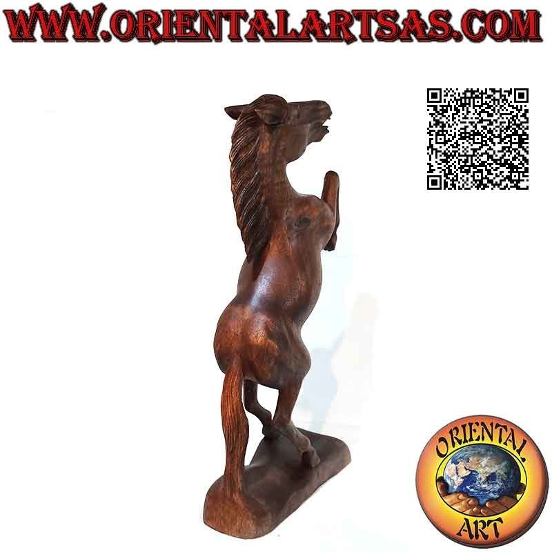 Sculpture cheval rampant "Ferrari" 50 cm en bois de suar (sculpté à la main d'un seul bloc)