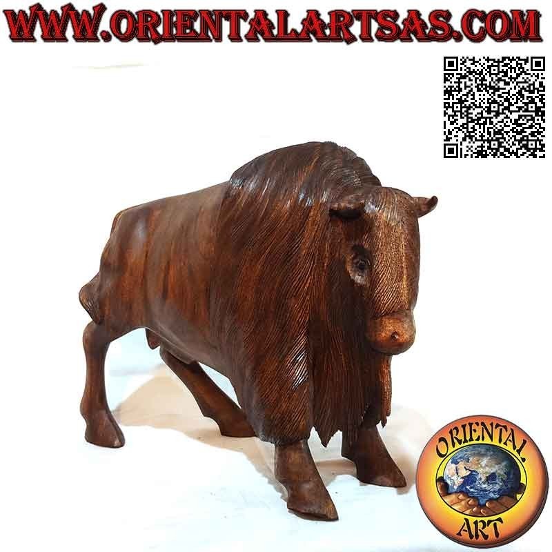 29 cm American bison sculpture in suar wood (hand carved from a single block)