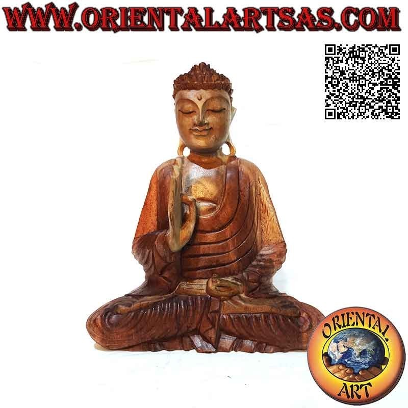 Buddha sculpture "Abhaya Mudra - the phase of enlightenment" in 32 cm suar wood (single block) two-tone