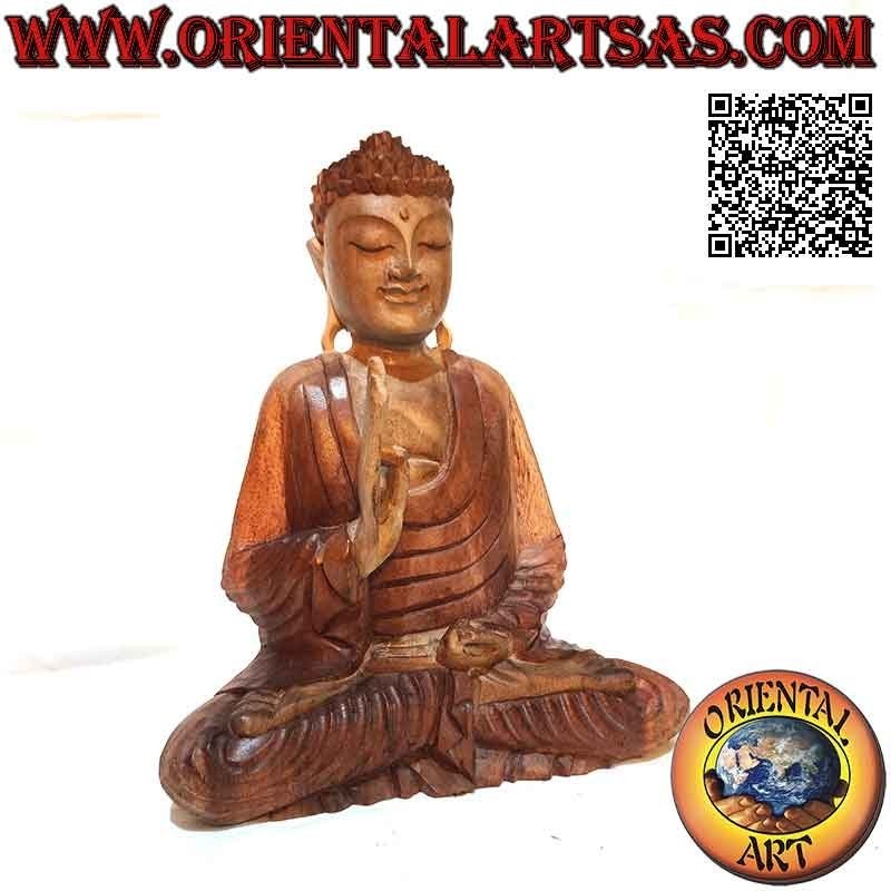 Buddha Skulptur "Abhaya Mudra - die Bühne der Erleuchtung" in 32 cm Suarholz (Einzelblock) zweifarbig