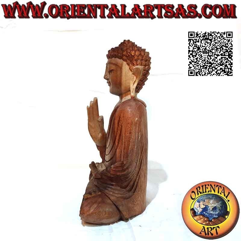 Sculpture Bouddha "Abhaya Mudra - le stade de l'illumination" en bois de suar 32 cm (monobloc) bicolore