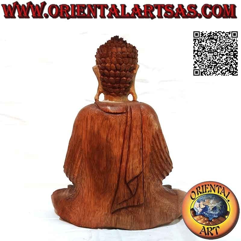 Escultura de Buda "Abhaya Mudra - la etapa de la iluminación" en madera de suar de 32 cm (bloque único) bicolor