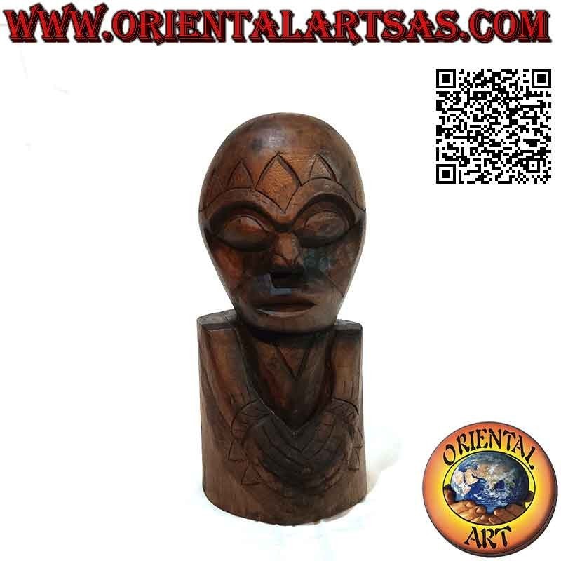 Scultura testa Maori neozelandese in legno di teak da 32 cm (unico blocco)
