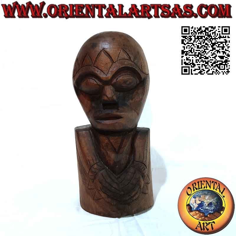 Escultura de cabeza maorí de Nueva Zelanda en madera de teca de 32 cm (bloque único)