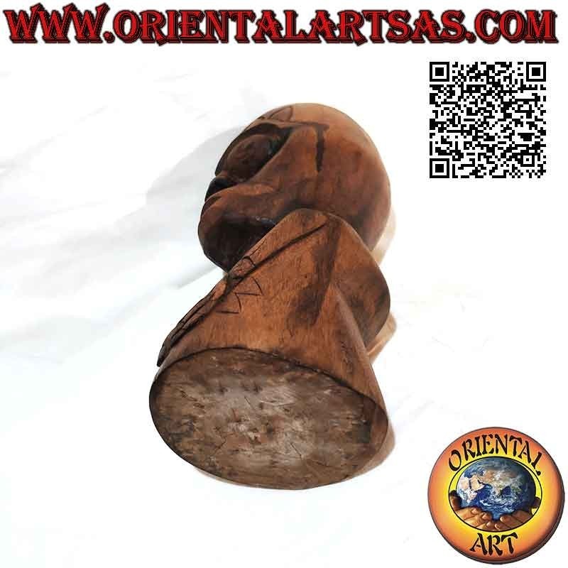 Sculpture tête de Maori de Nouvelle-Zélande en bois de teck 32 cm (monobloc)