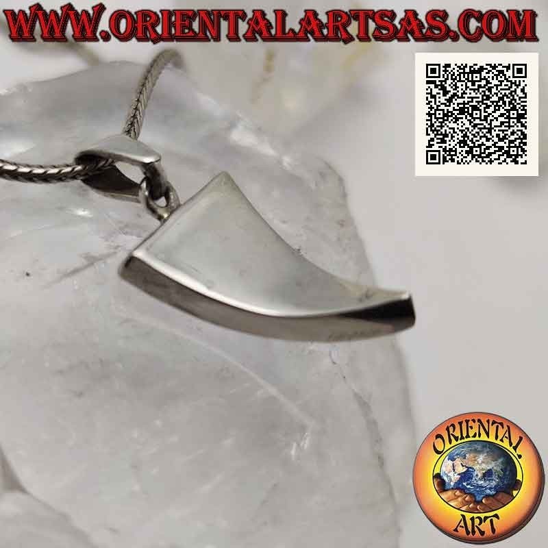 Pendentif triangulaire incurvé en argent avec trois triangles scalènes de nacre multicolore au ras du bord