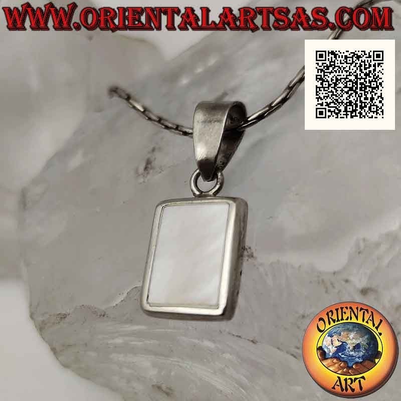 Silver pendant with rectangular mother-of-pearl flush on a smooth setting 15 x 12