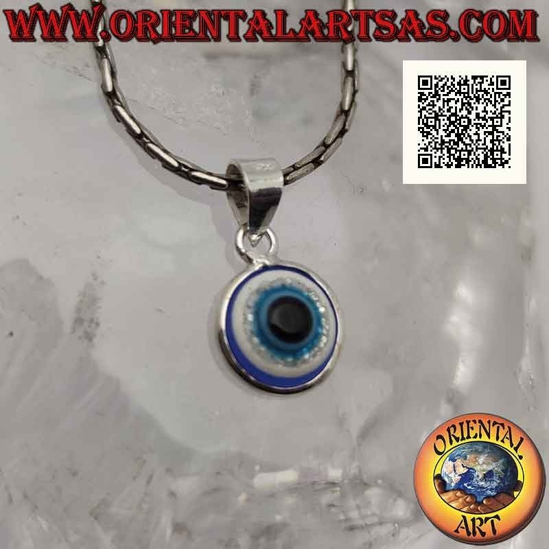 Silberanhänger, das Auge Allahs (Amulett gegen bösen Blick und Pech) 9 mm Ø