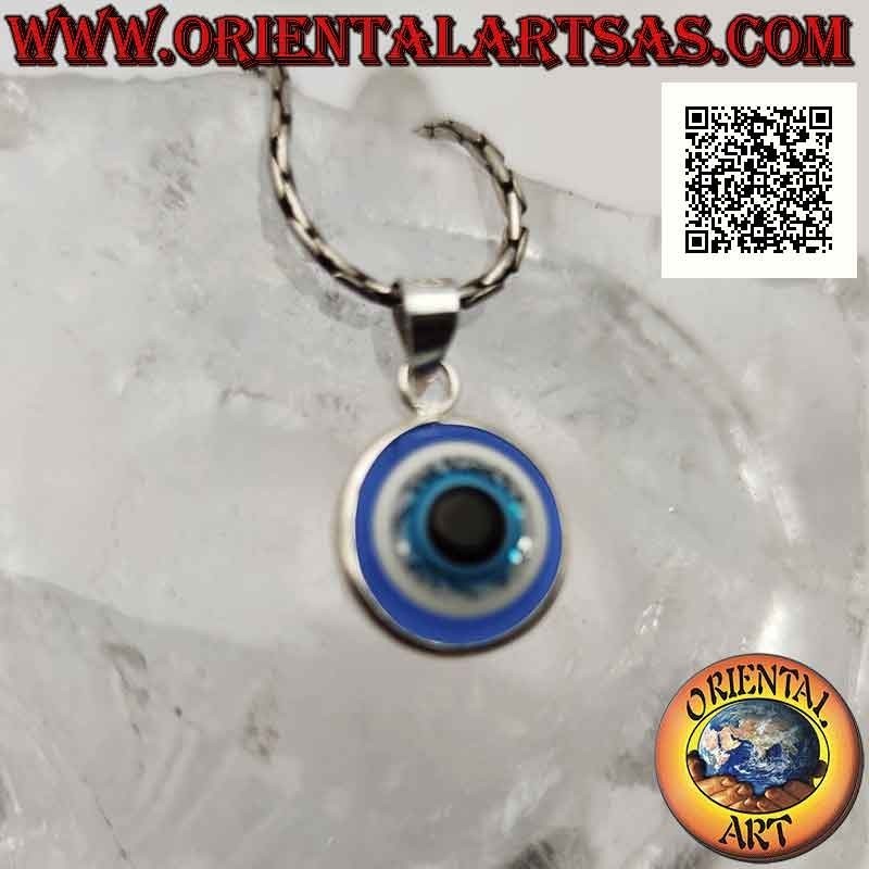 Ciondolo in argento, l'occhio di Allah (amuleto contro il malocchio e la sfortuna) 13 mm Ø