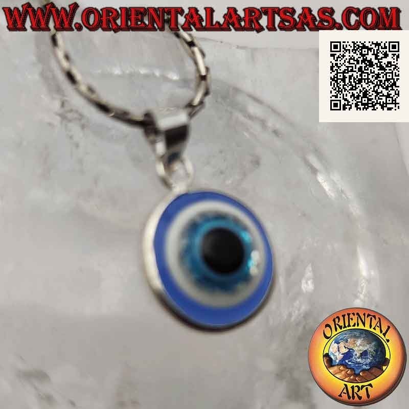 Ciondolo in argento, l'occhio di Allah (amuleto contro il malocchio e la sfortuna) 13 mm Ø