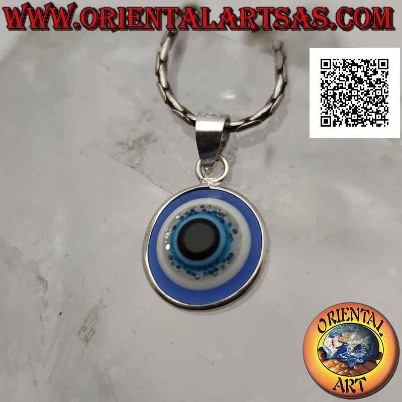 Silver pendant, the eye of Allah (amulet against evil eye and bad luck) 13 mm Ø