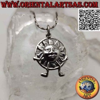 Silver pendant, the sun as a cartoon character