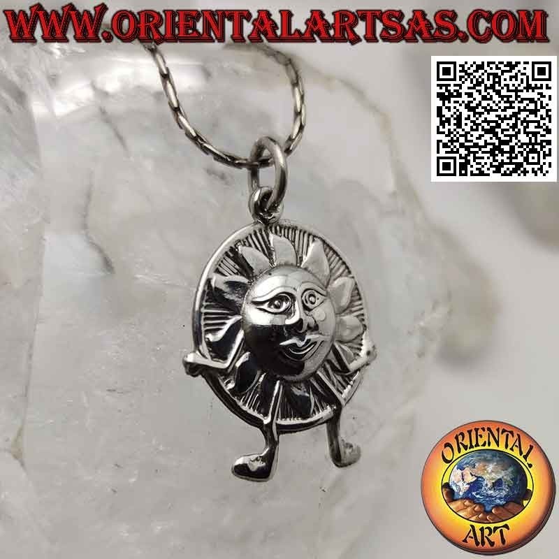 Silver pendant, the sun as a cartoon character