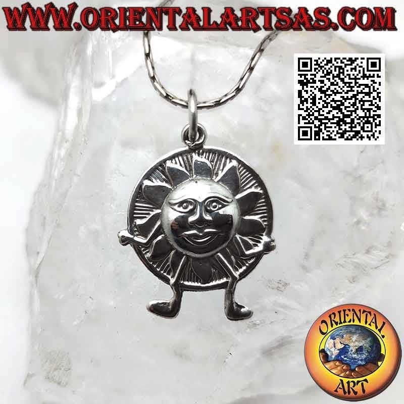 Silver pendant, the sun as a cartoon character