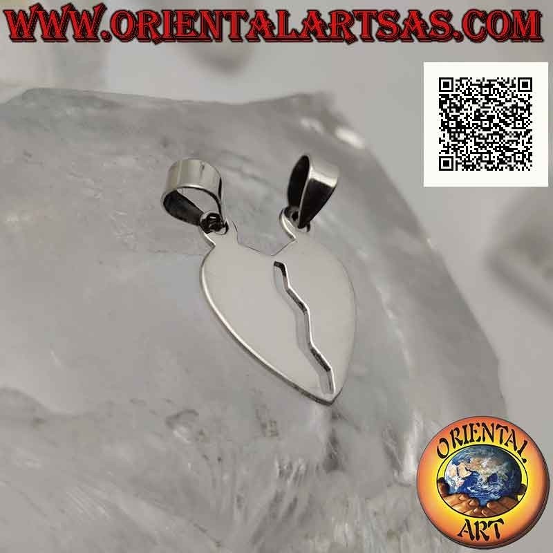 Pendentif double en argent, coeur brisé plat et lisse "moitié douce" (divisé mais toujours uni)