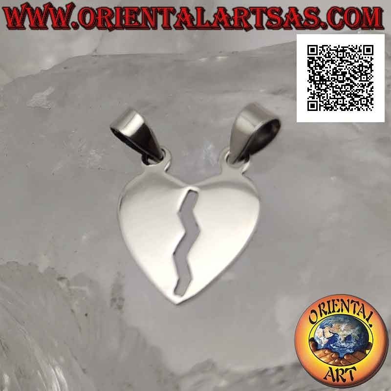Colgante doble de plata, corazón roto plano y liso "dulce mitad" (divididos pero siempre unidos)