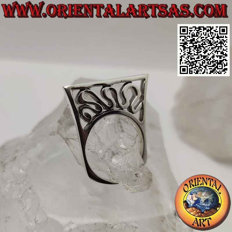 Anillo de plata triturado y sobresaliente con onda perforada