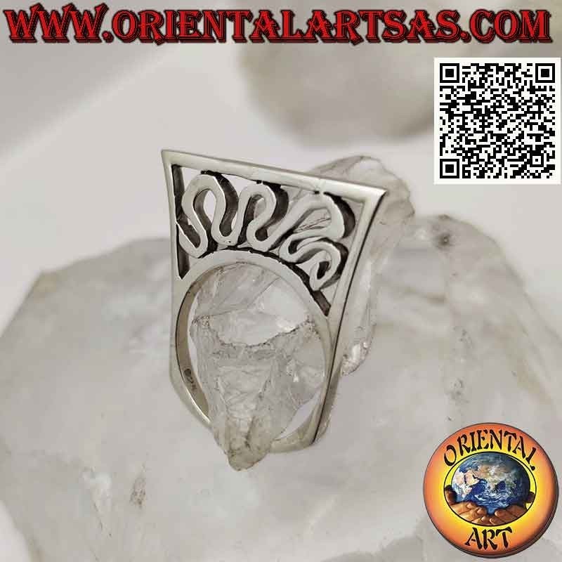 Crushed and protruding silver ring with perforated wave