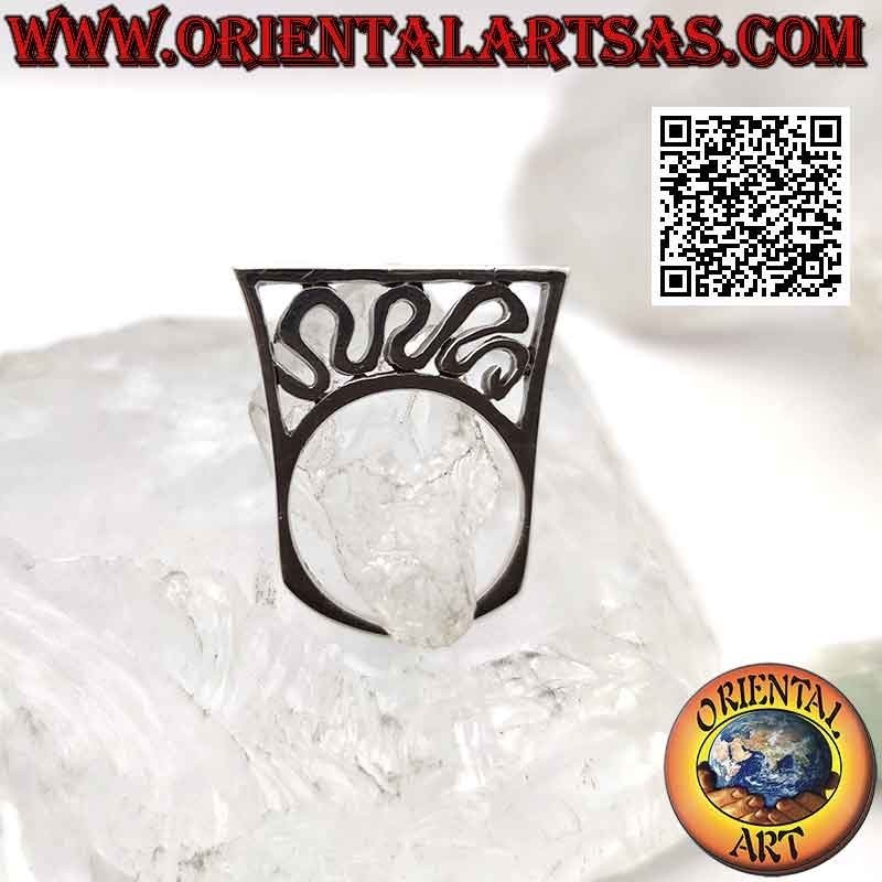 Bague en argent écrasé et saillant avec vague perforée