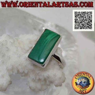 Silver ring with elongated rectangular malachite on smooth setting (adjustable)